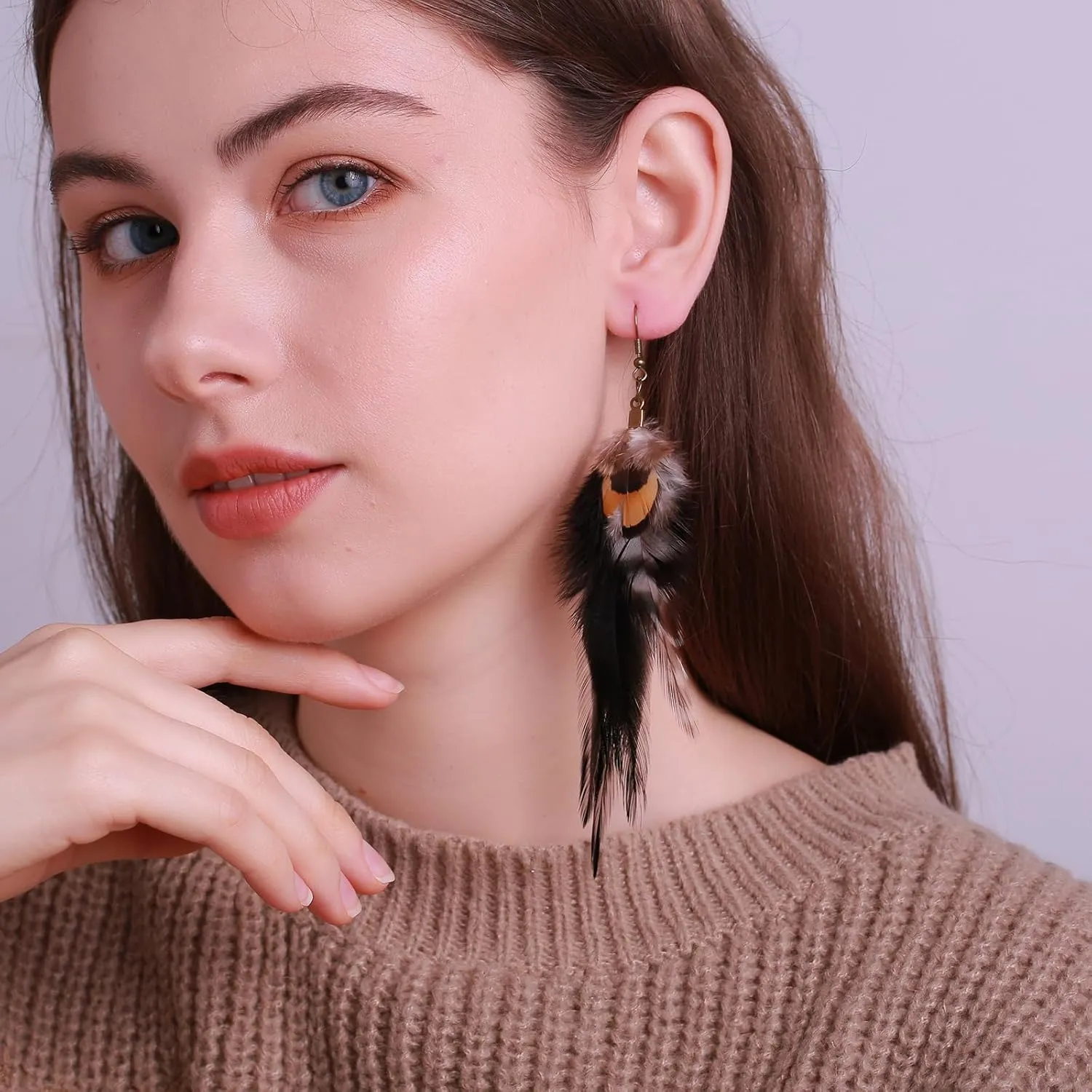 Long Feather Earrings for Women, Boho Bohemian Earrings Multicolor Tassel Handmade Feather Earrings for Women Dangling