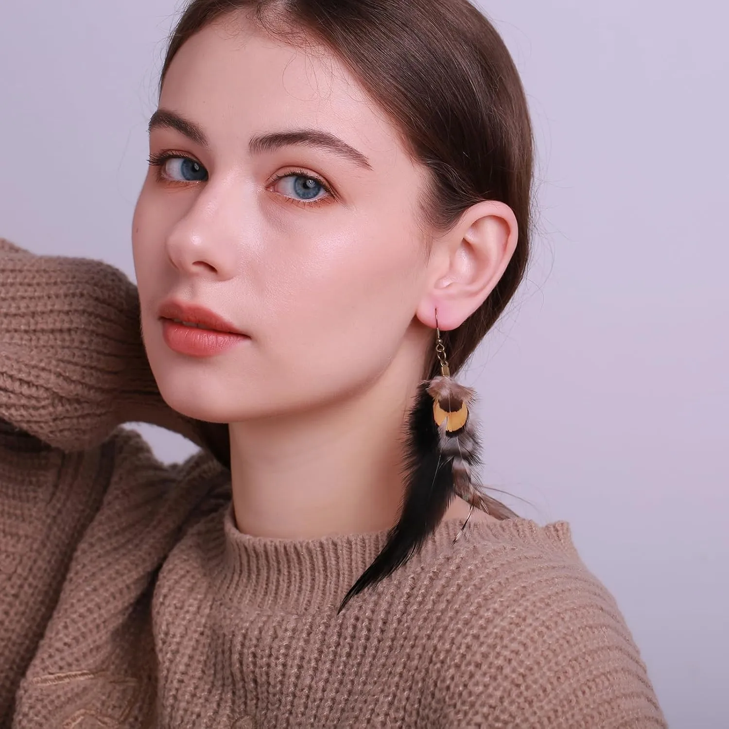 Long Feather Earrings for Women, Boho Bohemian Earrings Multicolor Tassel Handmade Feather Earrings for Women Dangling
