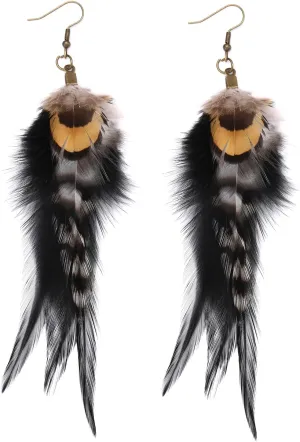 Long Feather Earrings for Women, Boho Bohemian Earrings Multicolor Tassel Handmade Feather Earrings for Women Dangling