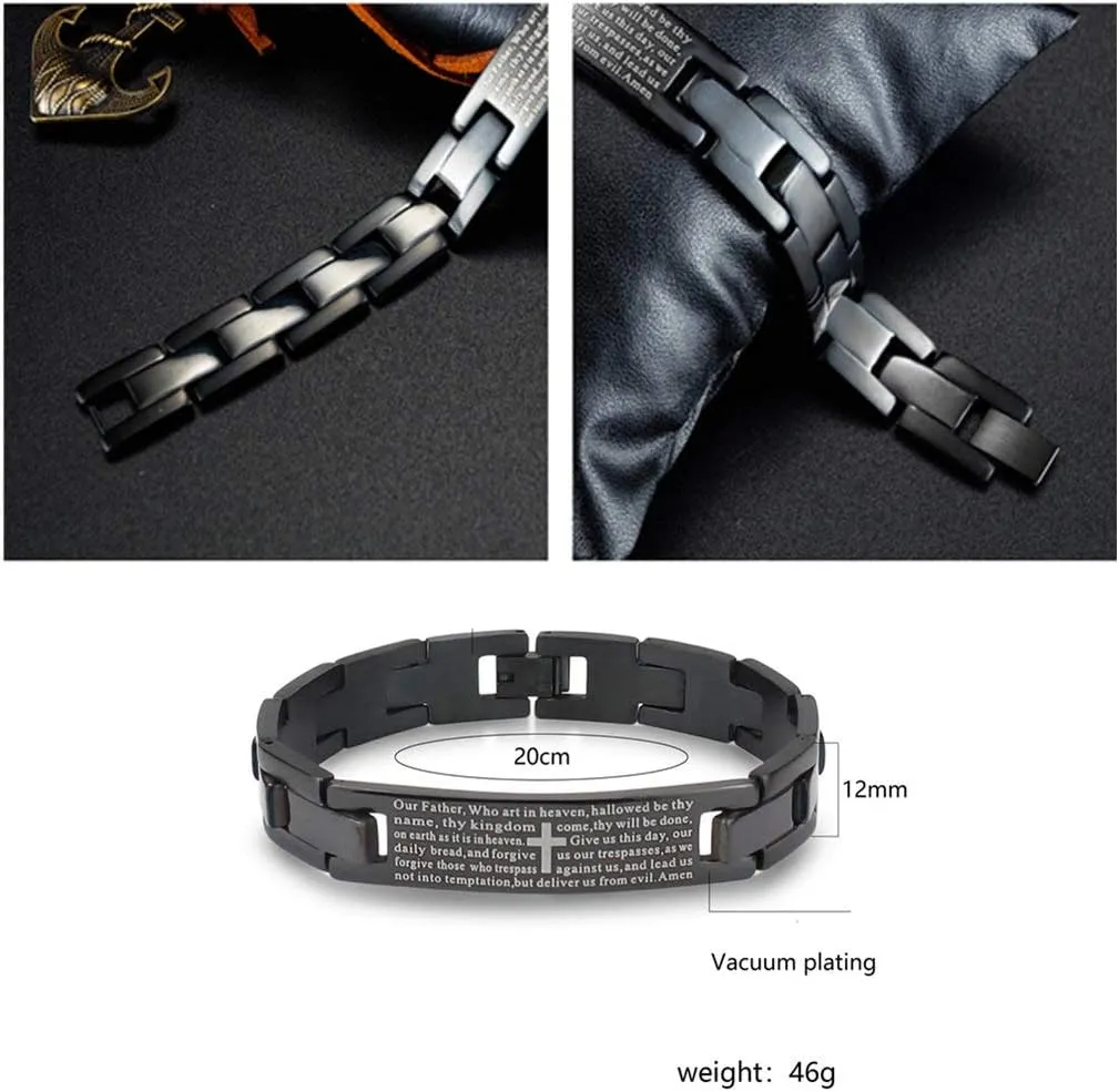 Lords Prayer Cross Bracelet for Men Women English Bible Verse Link Bracelets for Easter Christmas Father's Day Religious Bangle