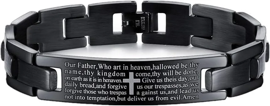 Lords Prayer Cross Bracelet for Men Women English Bible Verse Link Bracelets for Easter Christmas Father's Day Religious Bangle