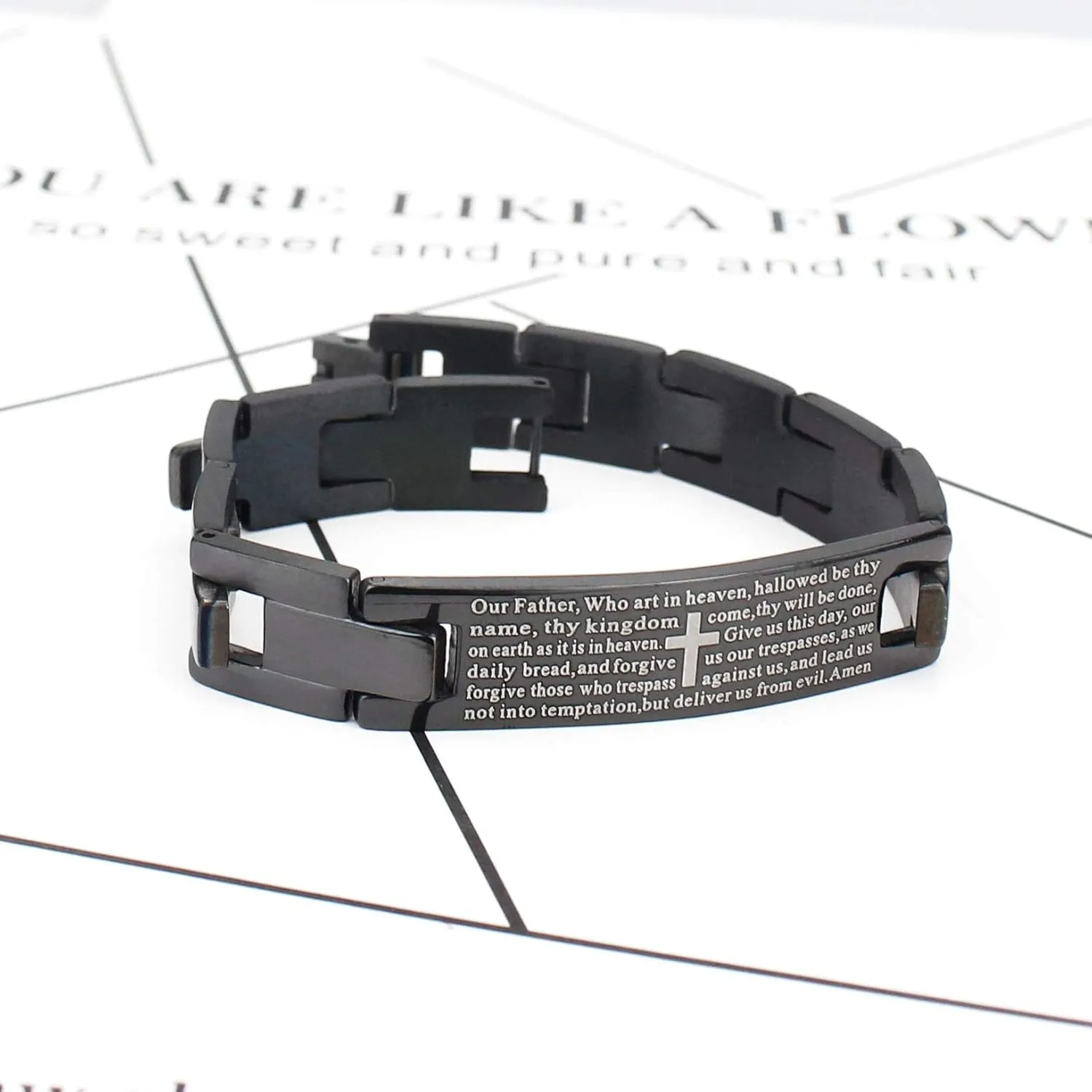 Lords Prayer Cross Bracelet for Men Women English Bible Verse Link Bracelets for Easter Christmas Father's Day Religious Bangle