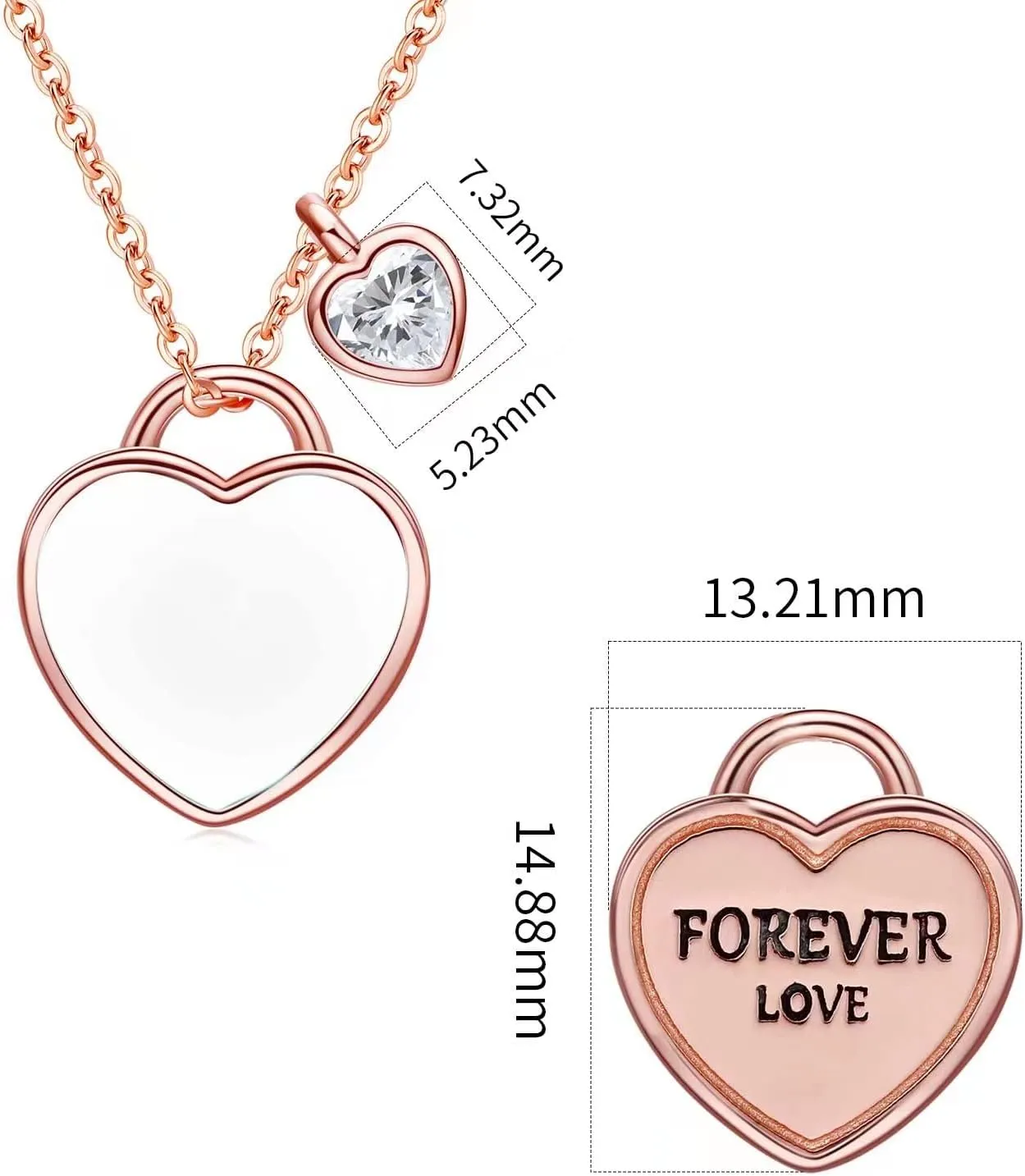 Love Lock Birthstone Necklace - 925 Sterling Silver Rose Gold Double Heart Pendant Forever Love Heart-shaped Gemstone Cubic Zirconia Adjustable Chain Necklaces Jewelry Gifts for Girls Wife