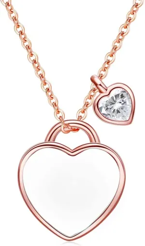 Love Lock Birthstone Necklace - 925 Sterling Silver Rose Gold Double Heart Pendant Forever Love Heart-shaped Gemstone Cubic Zirconia Adjustable Chain Necklaces Jewelry Gifts for Girls Wife