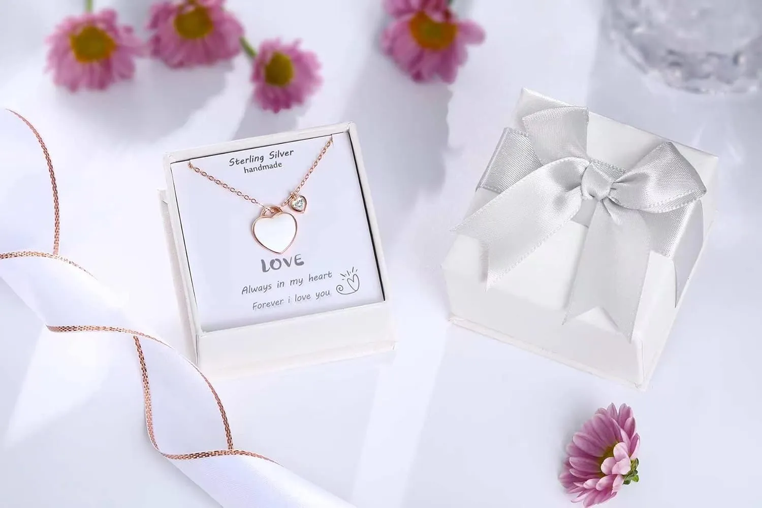 Love Lock Birthstone Necklace - 925 Sterling Silver Rose Gold Double Heart Pendant Forever Love Heart-shaped Gemstone Cubic Zirconia Adjustable Chain Necklaces Jewelry Gifts for Girls Wife