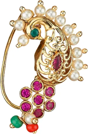 LoveNspire Antique Golden Pressing Nose Ring Gold Plating Clip on Marathi Nath Nosepin Jewelry for Women Bollywood Style Indian Snap on Nose Ring Jewelry Gift Non-piercing Nosepin