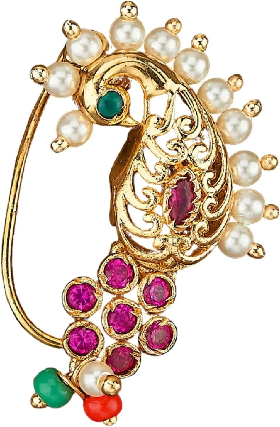 LoveNspire Antique Golden Pressing Nose Ring Gold Plating Clip on Marathi Nath Nosepin Jewelry for Women Bollywood Style Indian Snap on Nose Ring Jewelry Gift Non-piercing Nosepin