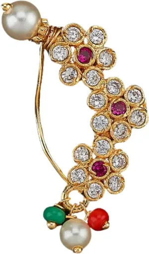 LoveNspire Antique Golden Pressing Nose Ring Gold Plating Clip on Marathi Nath Nosepin Jewelry for Women Bollywood Style Indian Snap on Nose Ring Jewelry Gift Non-piercing Nosepin