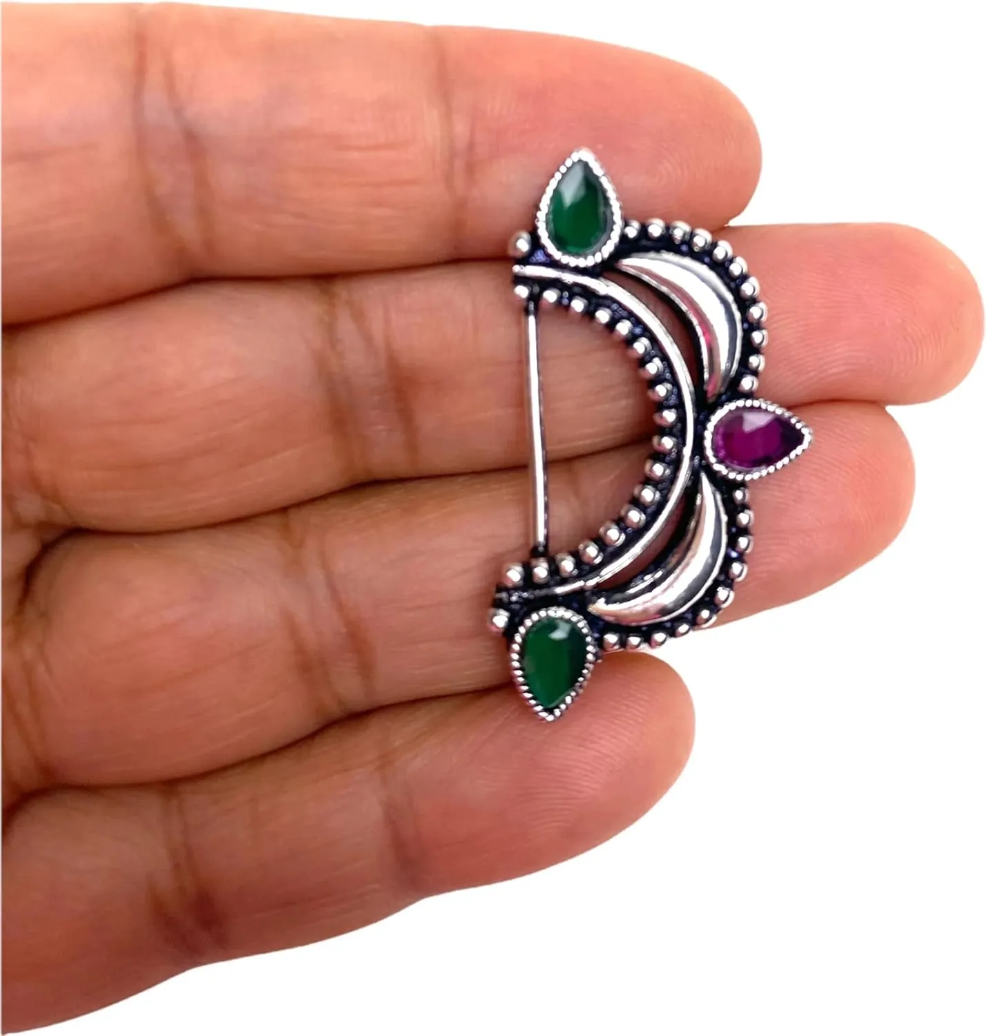 LoveNspire Indian Marathi Nath for Women Marathi Style Bow Oxidized Nose Ring Indian Jewelry Clip-On Bollywood Style Faux Pearl Non-Piercing Jewelry for Women Gift For Her - Marathi Bridal Nathani