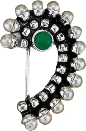 LoveNspire Indian Marathi Nath for Women Oxidized Pearl Marathi Nose Ring Clip-On Marathi Bridal Nathani Bollywood Style Faux Pearl Non-Piercing Jewelry for Women Gift For Her - Indian Jewelry Nose Ring