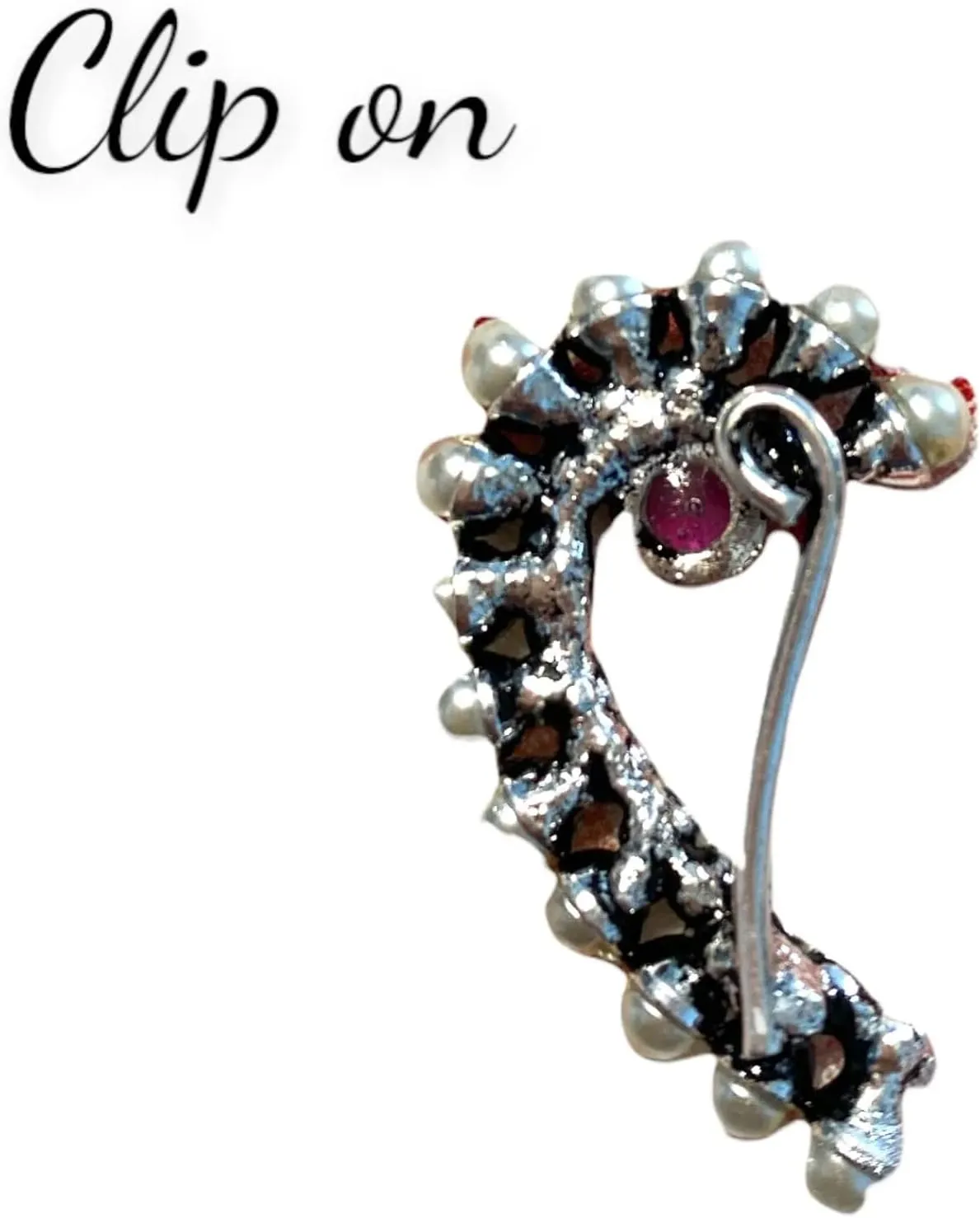 LoveNspire Indian Marathi Nath for Women Oxidized Pearl Marathi Nose Ring Clip-On Marathi Bridal Nathani Bollywood Style Faux Pearl Non-Piercing Jewelry for Women Gift For Her - Indian Jewelry Nose Ring