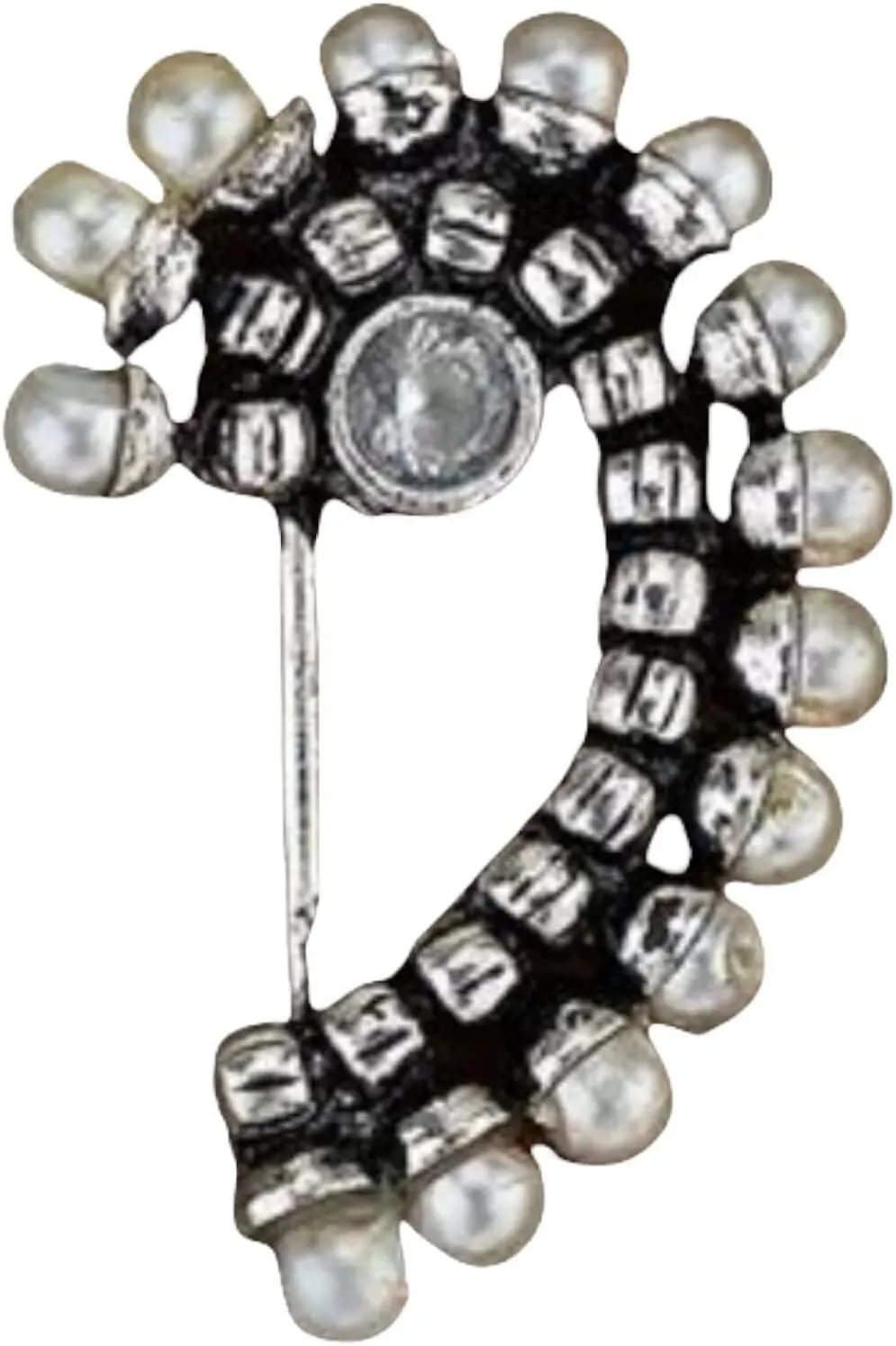 LoveNspire Indian Marathi Nath for Women Oxidized Pearl Marathi Nose Ring Clip-On Marathi Bridal Nathani Bollywood Style Faux Pearl Non-Piercing Jewelry for Women Gift For Her - Indian Jewelry Nose Ring