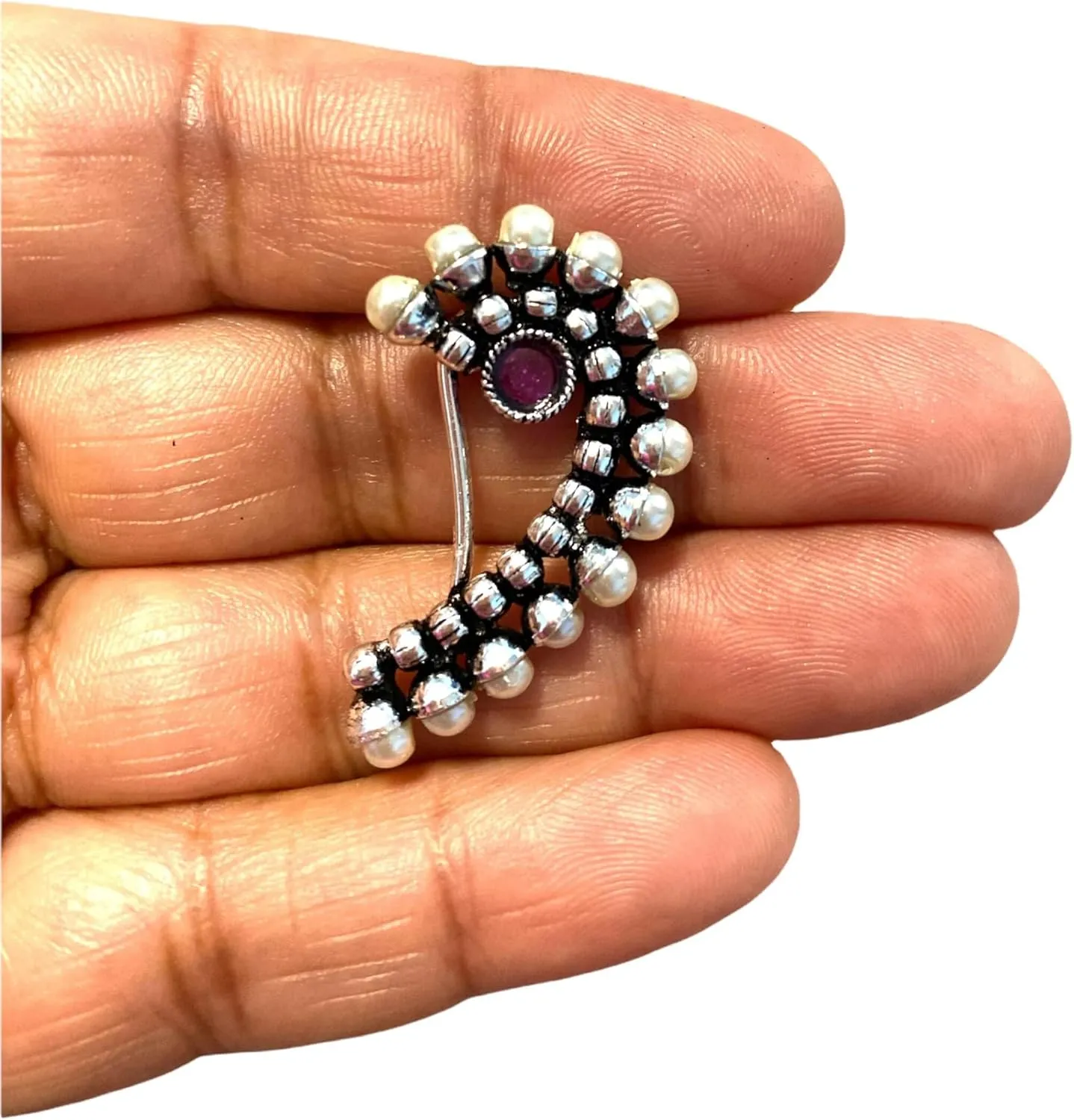 LoveNspire Indian Marathi Nath for Women Oxidized Pearl Marathi Nose Ring Clip-On Marathi Bridal Nathani Bollywood Style Faux Pearl Non-Piercing Jewelry for Women Gift For Her - Indian Jewelry Nose Ring