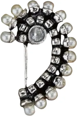 LoveNspire Indian Marathi Nath for Women Oxidized Pearl Marathi Nose Ring Clip-On Marathi Bridal Nathani Bollywood Style Faux Pearl Non-Piercing Jewelry for Women Gift For Her - Indian Jewelry Nose Ring