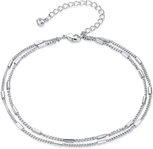 LOYATA Dainty Ankle Bracelet,14K Gold Plated Tiny Bead Anklet Dainty White Cubic Zirconia Cross Tassel Foot Chain Cute Lucky Moon Evil Eye Foot Jewelry Boho Anklets for Women
