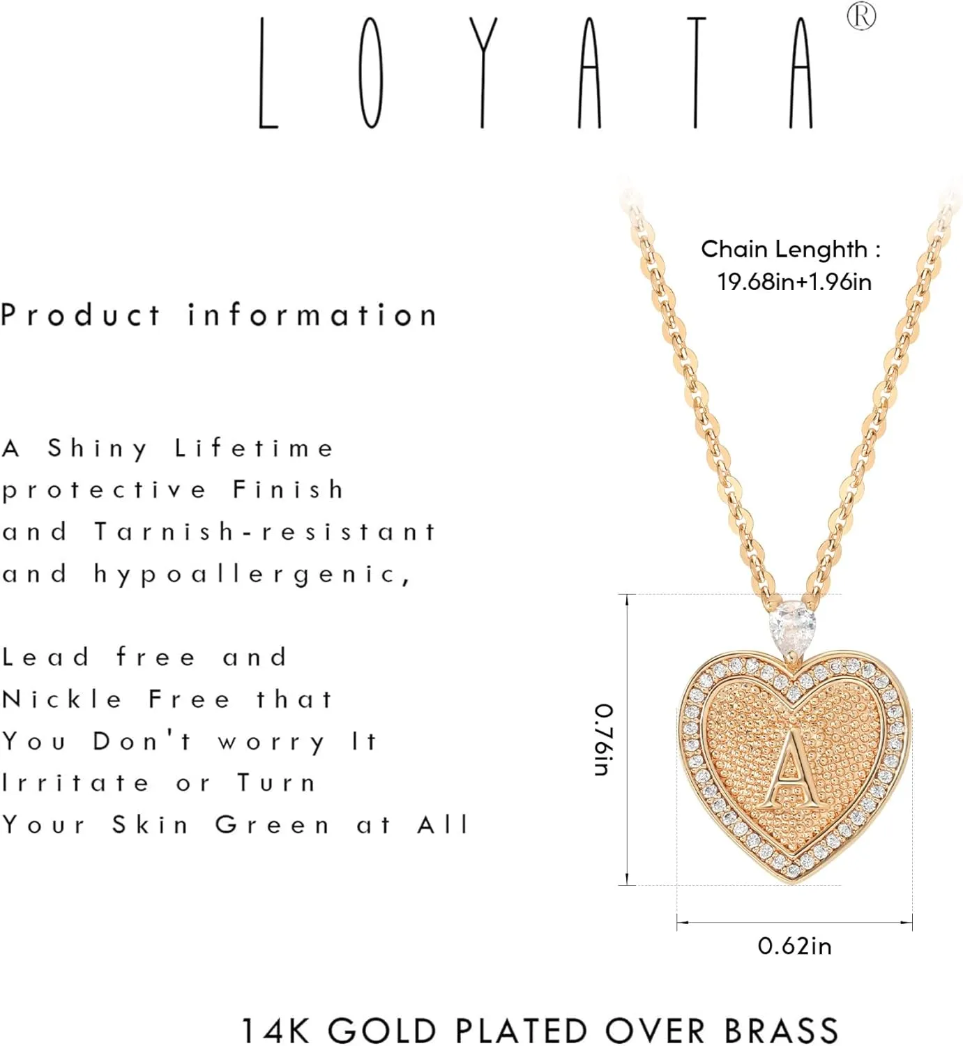 LOYATA Gold Heart Initial Necklace for Women14K Gold Plated Heart Diamond Letter Pendant Necklace Dainty Initial Necklaces for Women Custom Name Necklace Personalized Gold Jewelry for Women Gifts