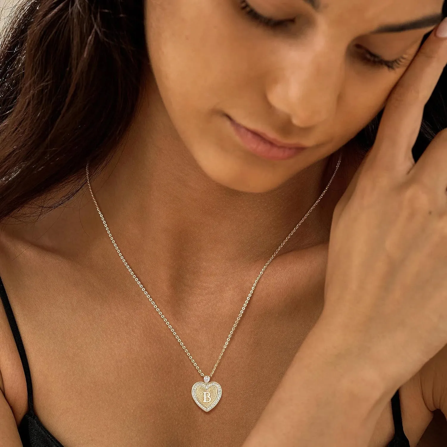 LOYATA Gold Heart Initial Necklace for Women14K Gold Plated Heart Diamond Letter Pendant Necklace Dainty Initial Necklaces for Women Custom Name Necklace Personalized Gold Jewelry for Women Gifts