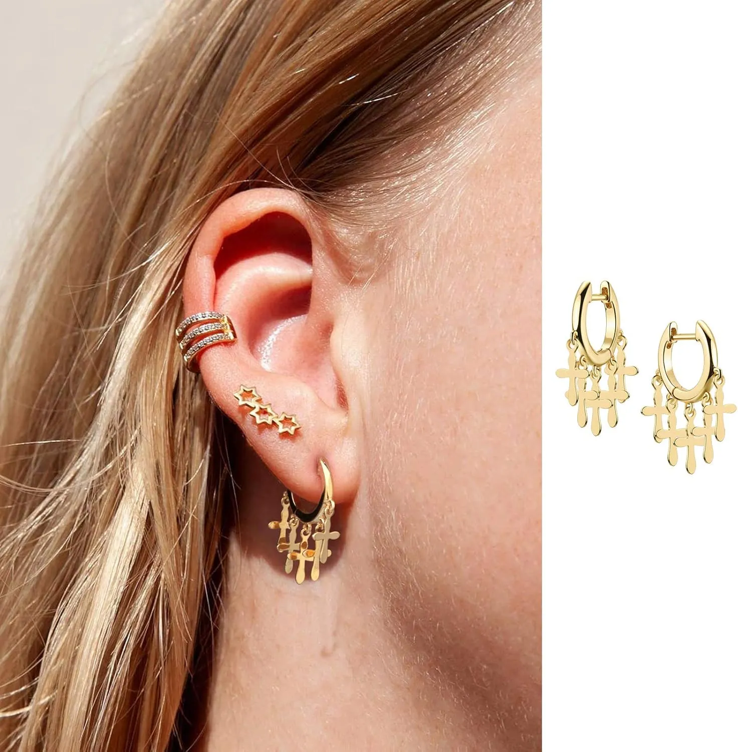 LOYATA Gold Huggie Hoop Earrings for Women Dangle Hoop Drop 14K Gold Plated Dainty Small Minimalist Cubic Zirconia Jewelry Gift