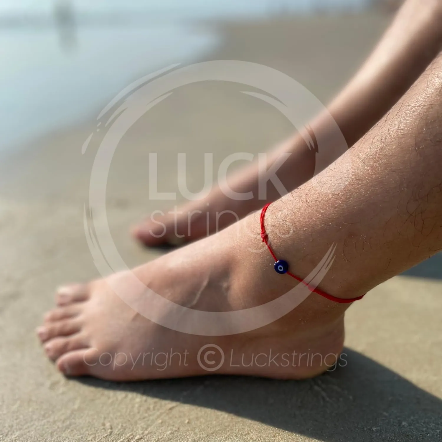 LUCK STRINGS Lucky Evil Eye Protection Bracelet - Choker Necklace - Red and Black String Minimalist Jewelry Mal de Ojo Good Luck Talisman (Anklet, Red)