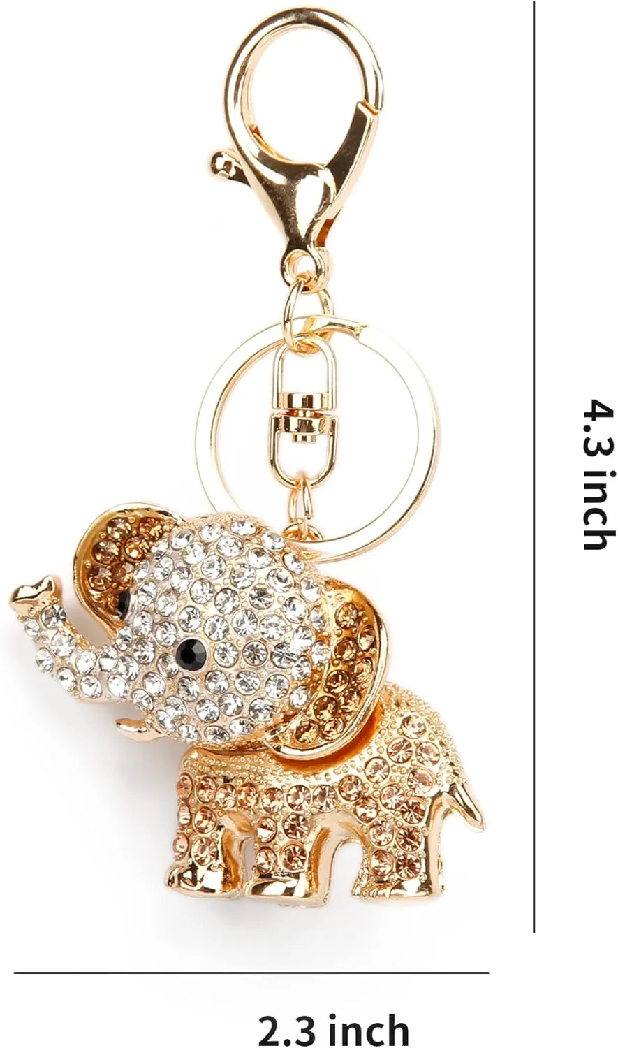 Lucky Elephant Keychain Rhinestone Key Chain for Women Car Purse Handbag Charm