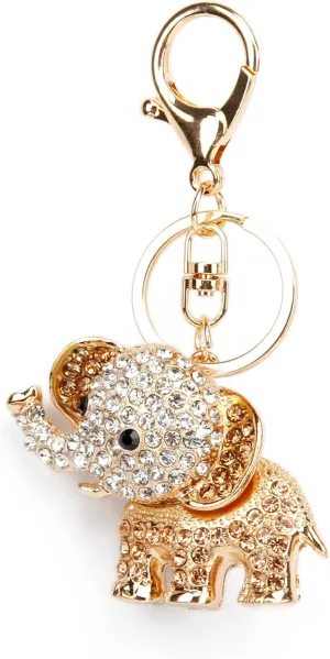 Lucky Elephant Keychain Rhinestone Key Chain for Women Car Purse Handbag Charm