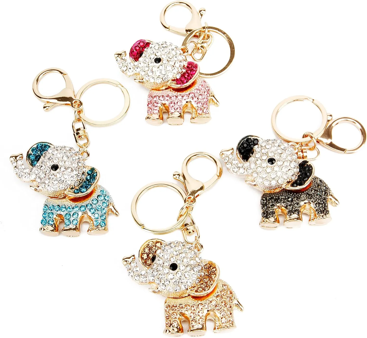 Lucky Elephant Keychain Rhinestone Key Chain for Women Car Purse Handbag Charm