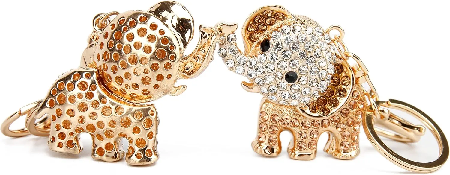 Lucky Elephant Keychain Rhinestone Key Chain for Women Car Purse Handbag Charm