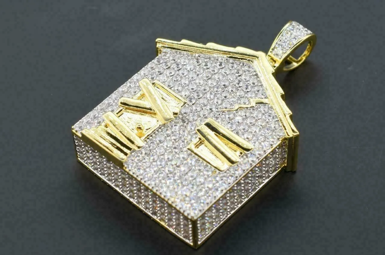 Luxury Mens Custom Pendant  1.75ct Moissanite Trap House Design  Silver Hip Hop Iced Out Pendant  Stylish Simulated Diamond Charm for Men