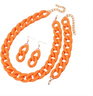 Macaron Necklace Bracelet Earrings Set for women Multicolor Chunky Oval Link Punk Hip HopChain Necklace Rainbow Surfer Beach Bracelets Exaggerated 7080S Party Accessories Summer Jewelry