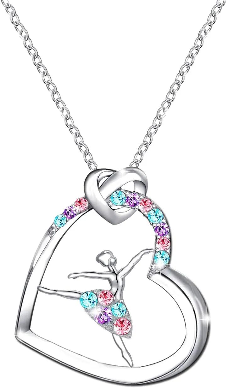 M&Ostyle Dance Necklace for Girls Womens Crystal Heart Pendant Necklaces Gifts Jewelry Gifts for Girls Daughter Granddaughter Niece Birthday Gift for Dance Lovers