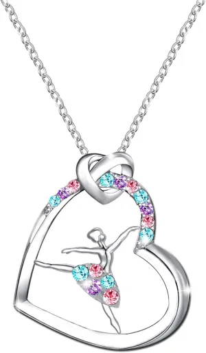 M&Ostyle Dance Necklace for Girls Womens Crystal Heart Pendant Necklaces Gifts Jewelry Gifts for Girls Daughter Granddaughter Niece Birthday Gift for Dance Lovers