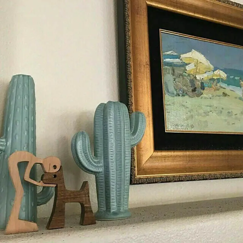 Man and Dog Wood Sculpture Ornaments