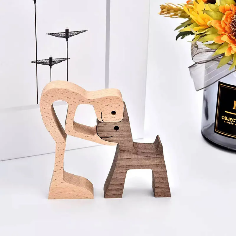 Man and Dog Wood Sculpture Ornaments