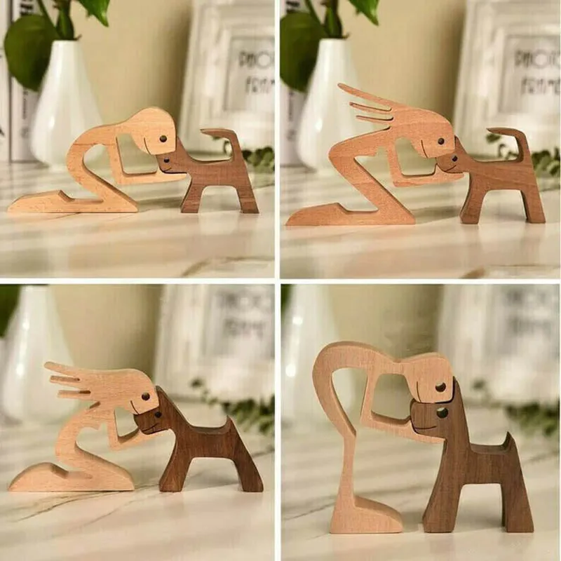 Man and Dog Wood Sculpture Ornaments