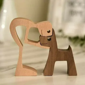 Man and Dog Wood Sculpture Ornaments