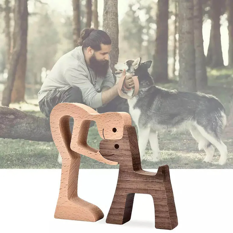 Man and Dog Wood Sculpture Ornaments