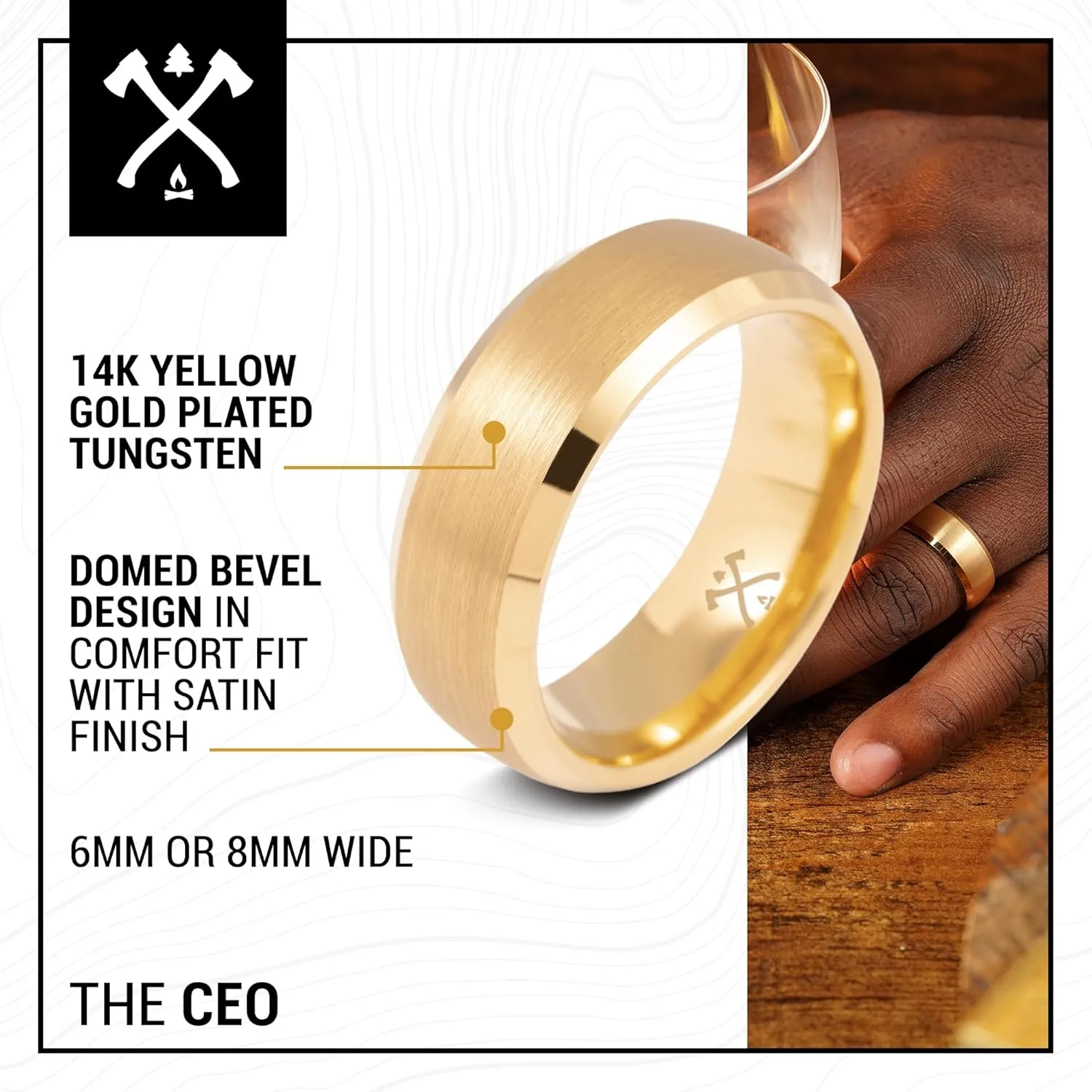 Manly Bands: Mens 14K Yellow Gold Plated Wedding Bands and Rings - Gold Plated Tungsten Comfort Fit and Stylish Rings for Men, Free Silicone Ring Included