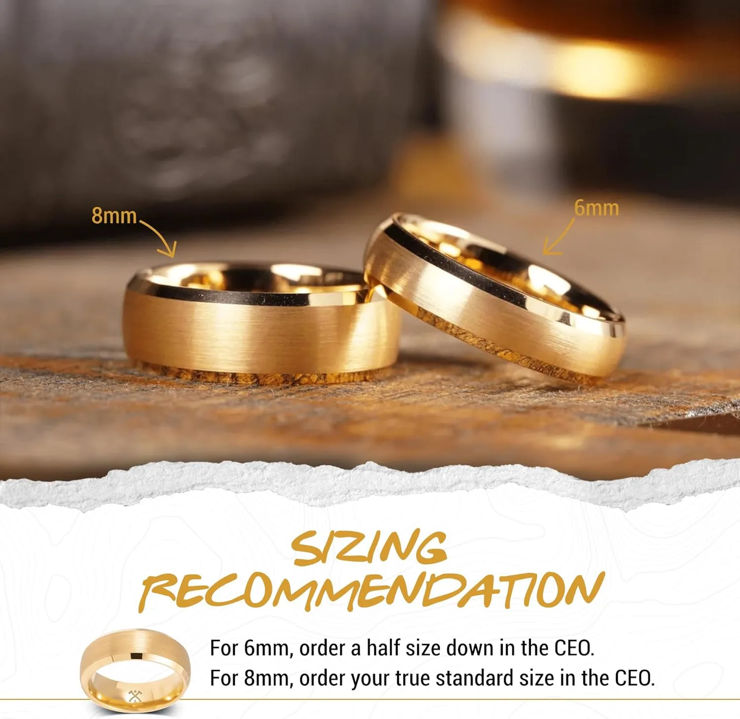 Manly Bands: Mens 14K Yellow Gold Plated Wedding Bands and Rings - Gold Plated Tungsten Comfort Fit and Stylish Rings for Men, Free Silicone Ring Included