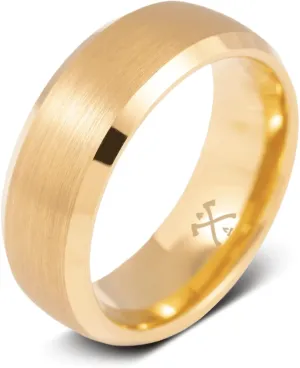 Manly Bands: Mens 14K Yellow Gold Plated Wedding Bands and Rings - Gold Plated Tungsten Comfort Fit and Stylish Rings for Men, Free Silicone Ring Included