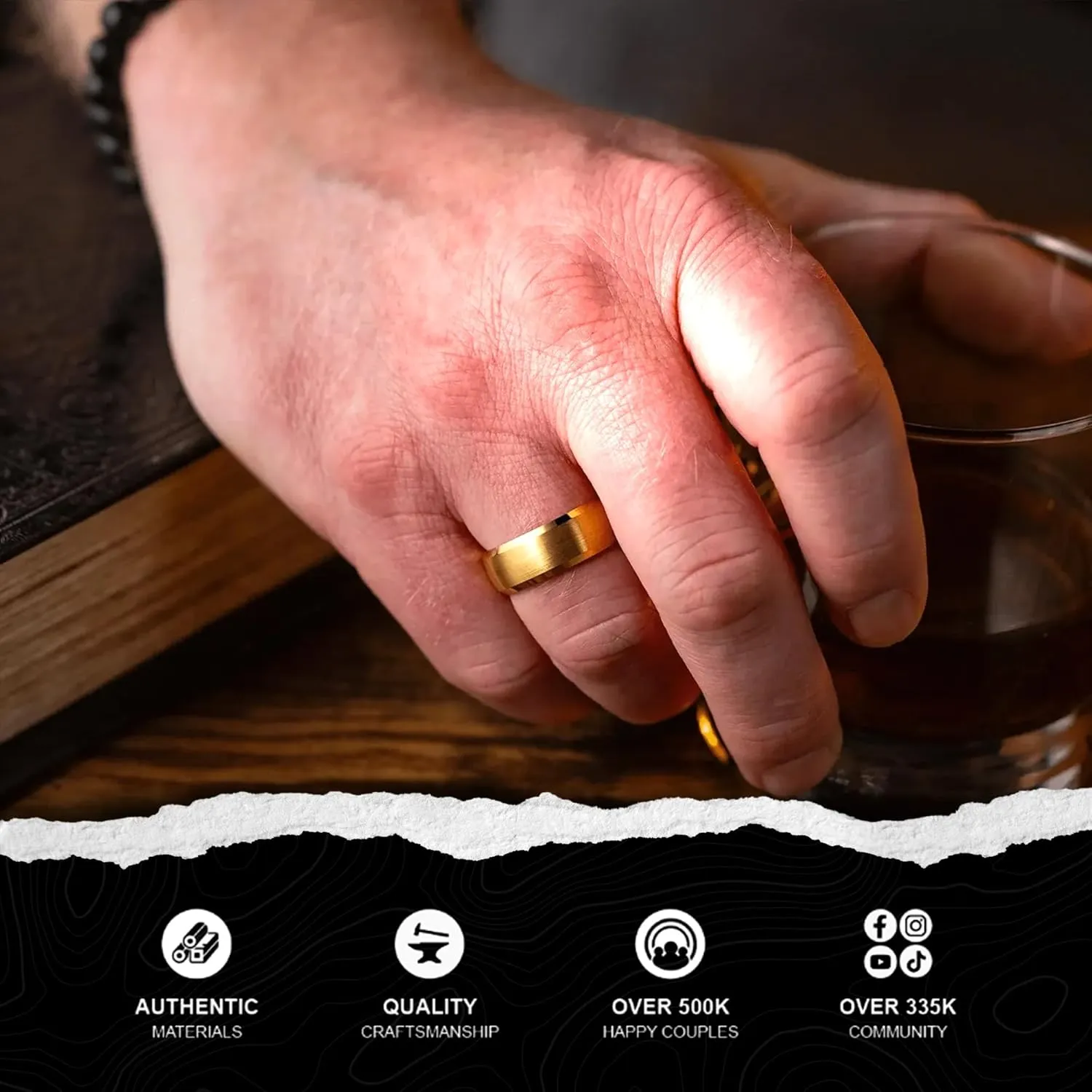 Manly Bands: Mens 14K Yellow Gold Plated Wedding Bands and Rings - Gold Plated Tungsten Comfort Fit and Stylish Rings for Men, Free Silicone Ring Included