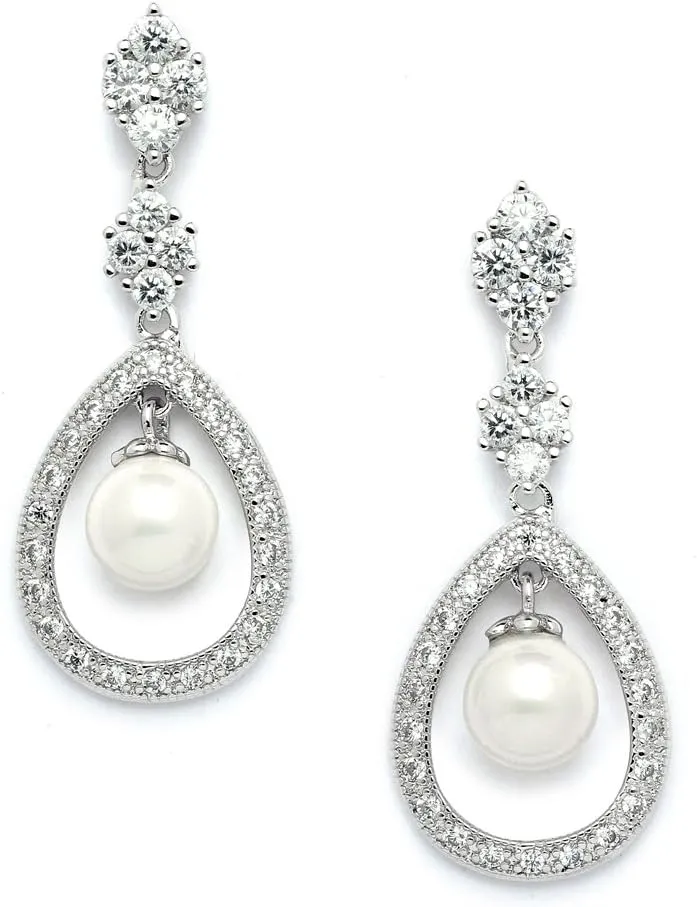 Mariell Pearl Bridal Wedding Earrings for Bride, Pearl Jewelry for Bridesmaid, Prom, Mother of the Bride