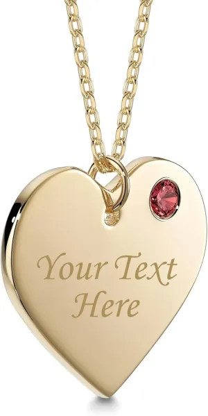 Massete Sterling Silver Heart Necklace Pendant with Simulated Birthstone Personalized Engravable Gift | Custom Engraved Pendant for Women
