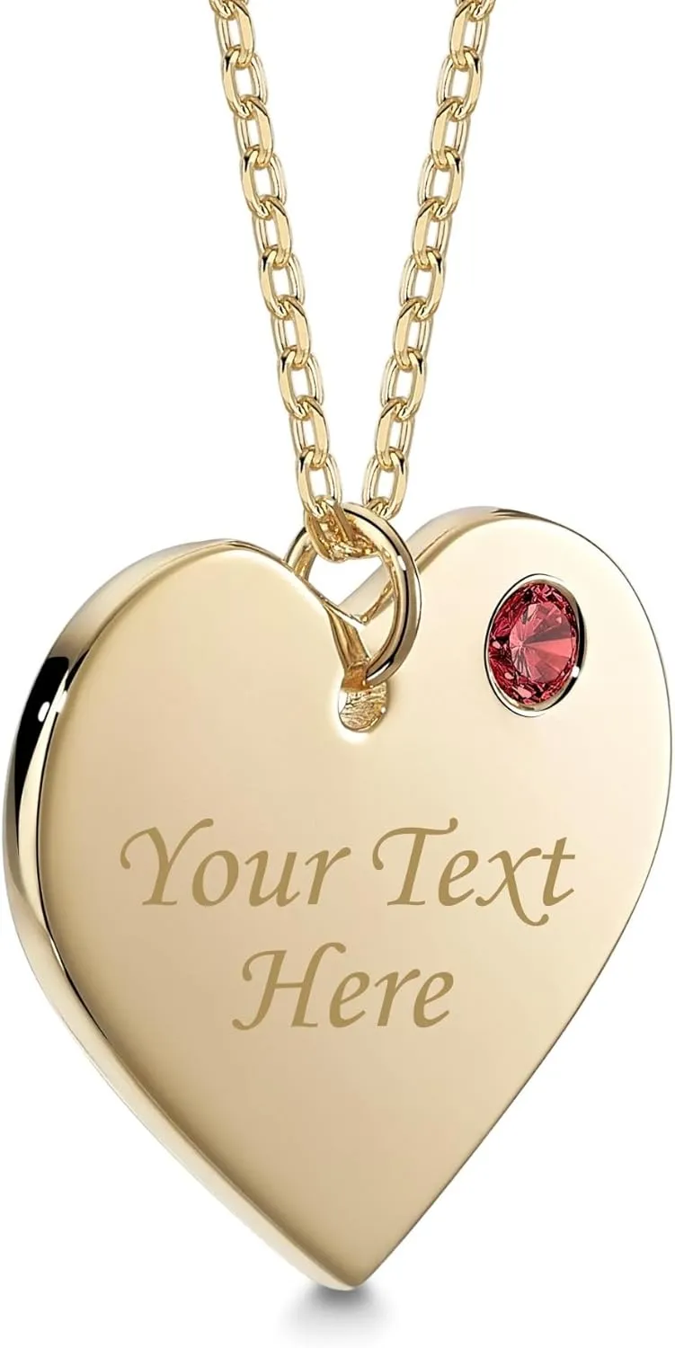 Massete Sterling Silver Heart Necklace Pendant with Simulated Birthstone Personalized Engravable Gift | Custom Engraved Pendant for Women