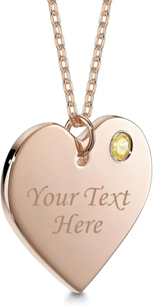Massete Sterling Silver Heart Necklace Pendant with Simulated Birthstone Personalized Engravable Gift | Custom Engraved Pendant for Women