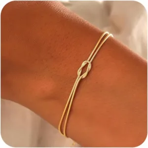 Matching Bracelets for CouplesDainty Gold Love Knot Bracelet 14K Gold Plated Herringbone Chain Bracelet Relationship Jewelry Gifts for Best Friend