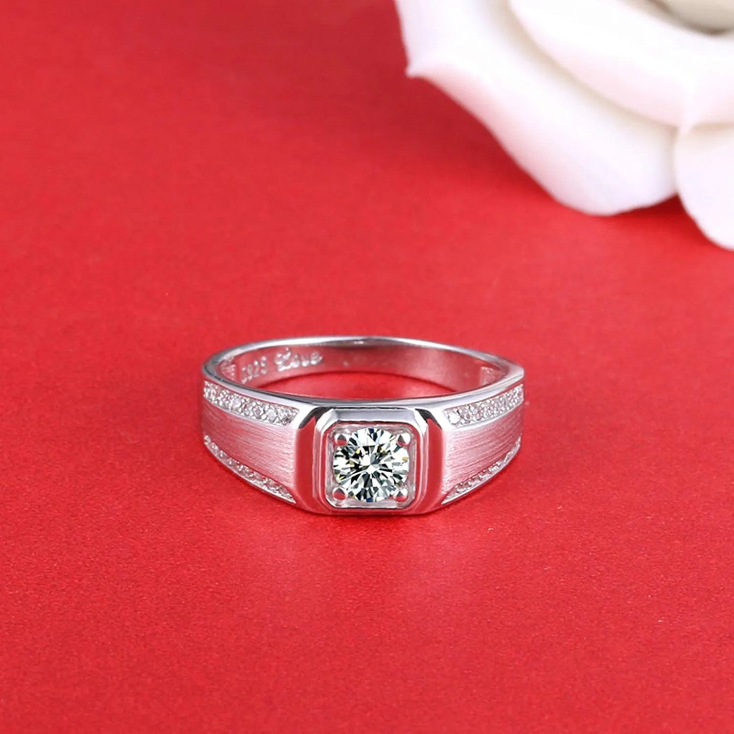 Matching Couple Ring Sets for Women & Men Silver Cubic Zirconia Round Brilliant Shape Ring