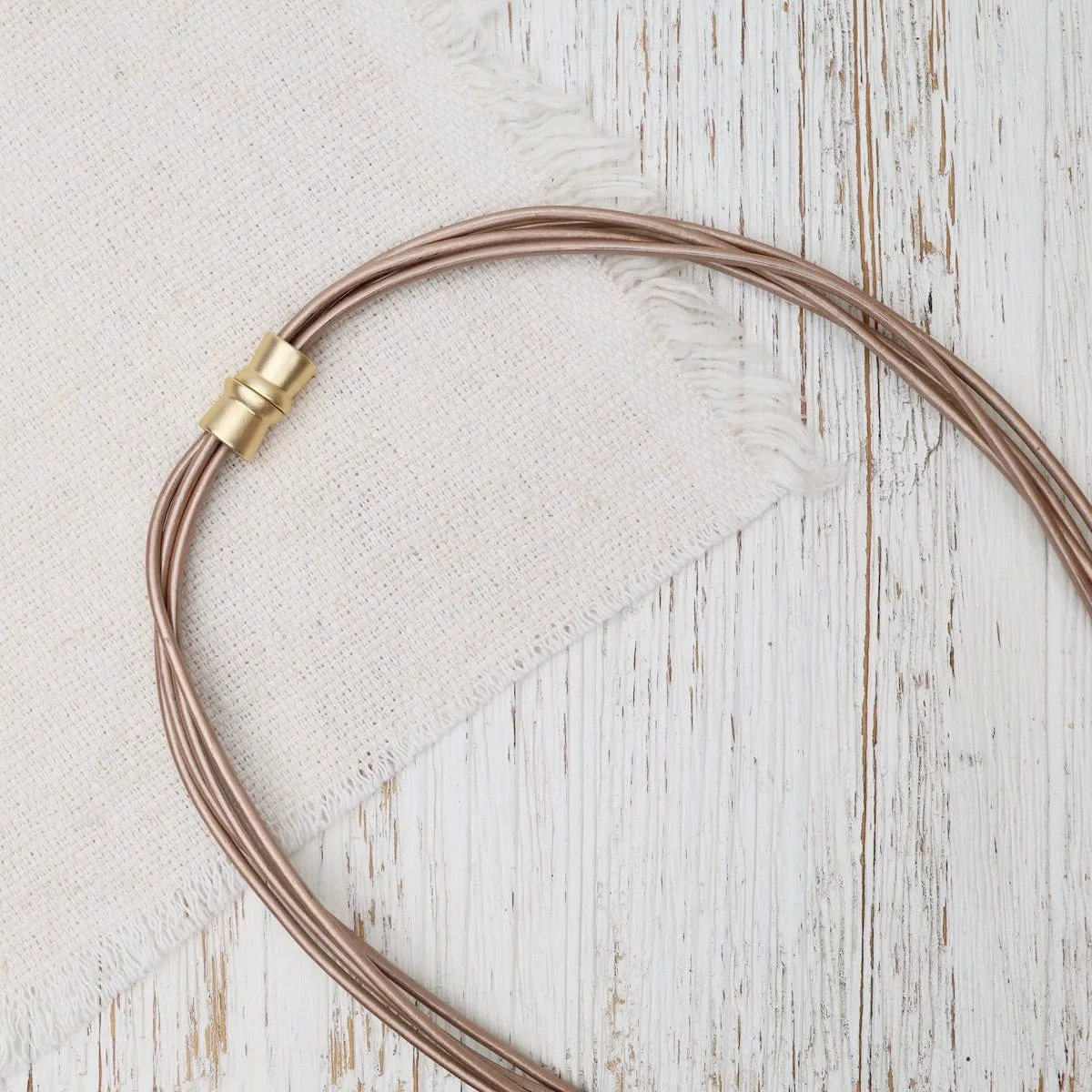 Matte Gold Champagne Leather Necklace