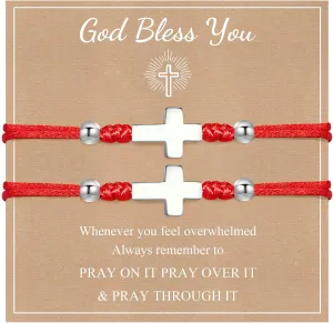 MEALGUET 2 Pcs Handmade Cross Bracelets : Braided Rope String Cross Charm Matching Friendship Couple Bracelets for Men Women Kabbalah Jewelry Religious Baptism Confirmation Christian Gift