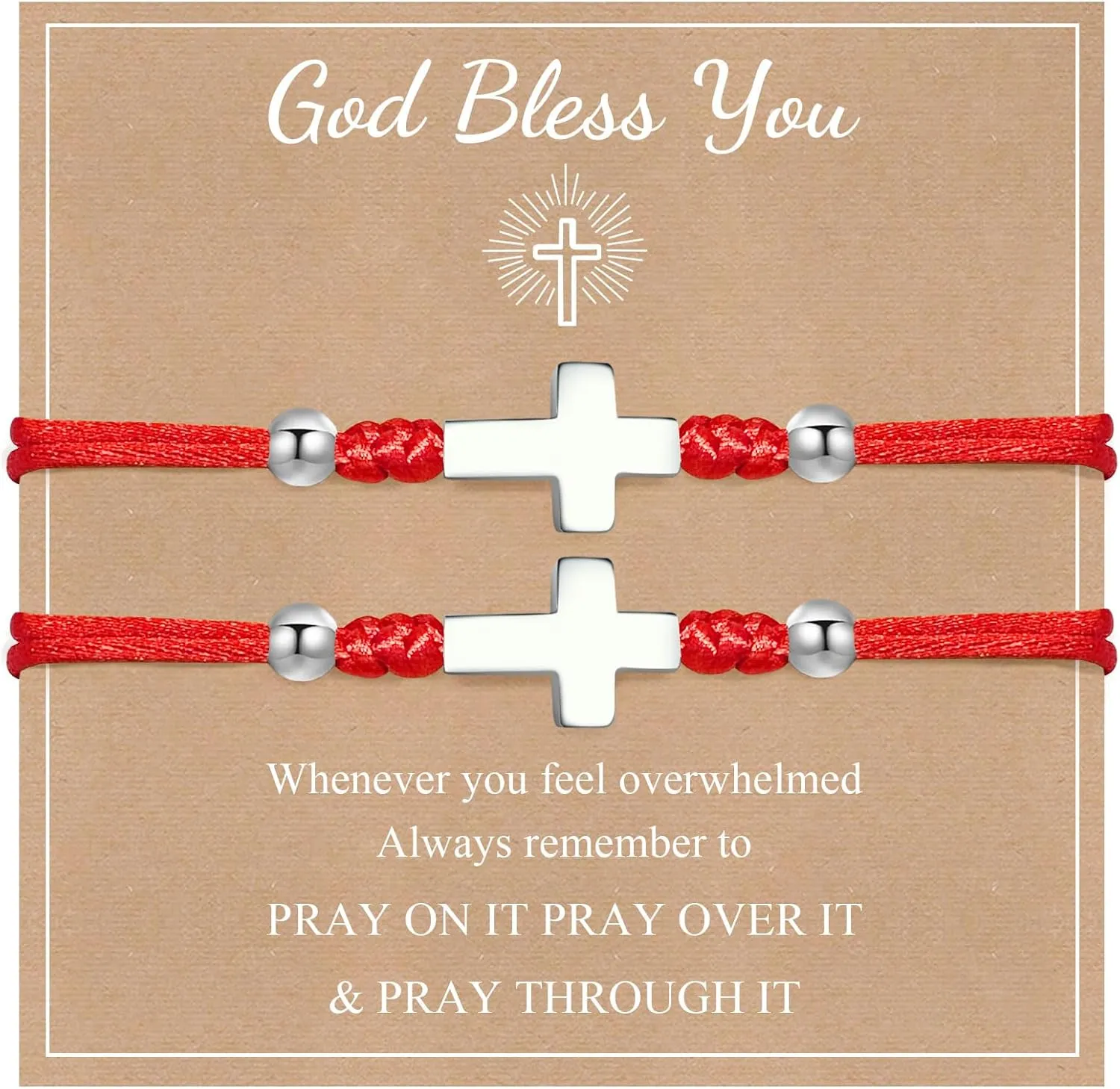 MEALGUET 2 Pcs Handmade Cross Bracelets : Braided Rope String Cross Charm Matching Friendship Couple Bracelets for Men Women Kabbalah Jewelry Religious Baptism Confirmation Christian Gift