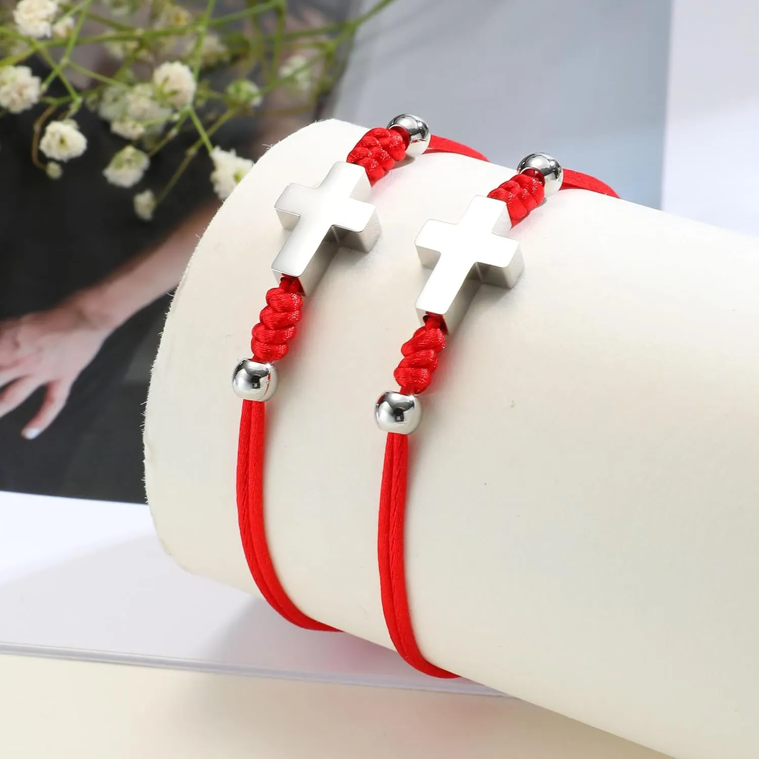 MEALGUET 2 Pcs Handmade Cross Bracelets : Braided Rope String Cross Charm Matching Friendship Couple Bracelets for Men Women Kabbalah Jewelry Religious Baptism Confirmation Christian Gift
